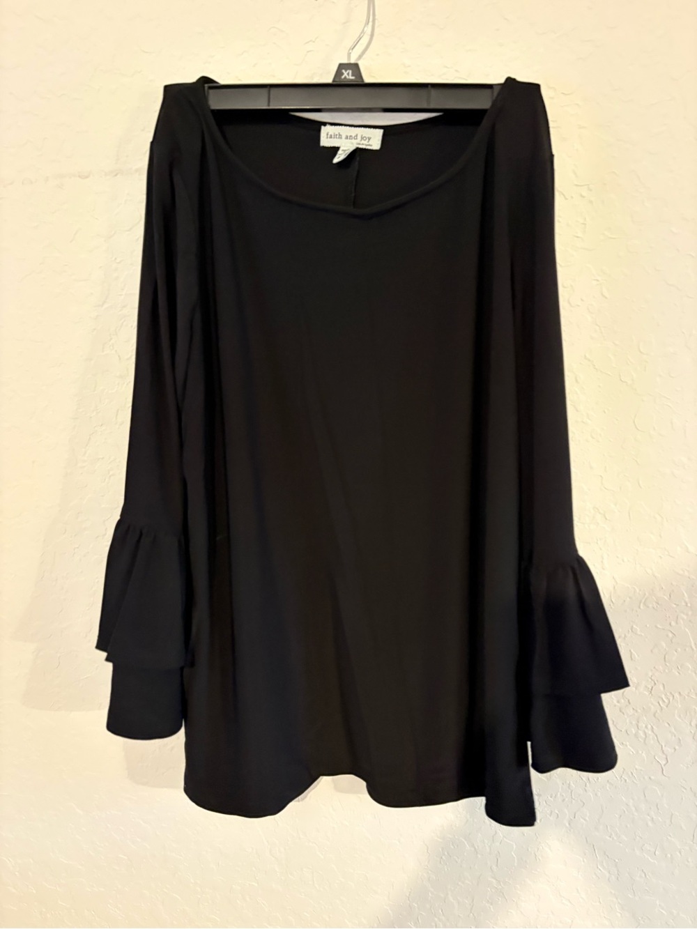 Faith and Joy Black Ruffle Cuff Long Sleeve Tunic